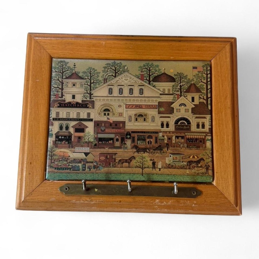 Framed magnetic vintage Americana wall/fridge art with key hooks